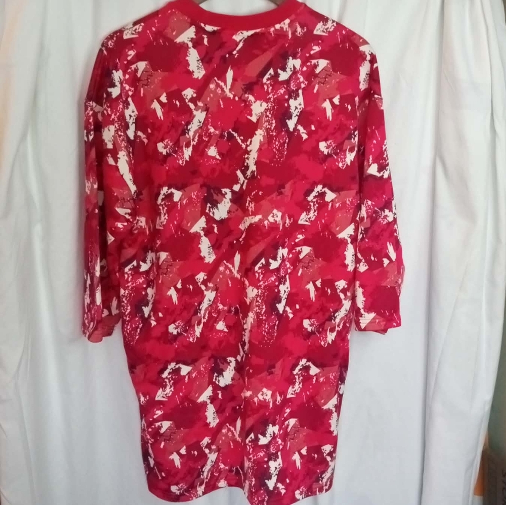 Puma Medium Red Hot Pink White Abstract Print Long Sleeve Sporty Athletic Dress